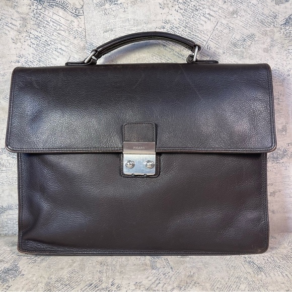 PICARD MEN'S LEATHER BRIEFCASE/LAPTOP BAG (BLACK) - Picture 1 of 15